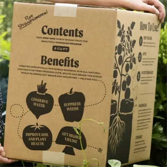 HealthiStraw GardenStraw Boxed &ndash; All-Natural, Clean, Sustainable Garden Straw Mulch for Gardens and Grass Seeding, Plastic-Free Packaging, 2 cu ft image {5}