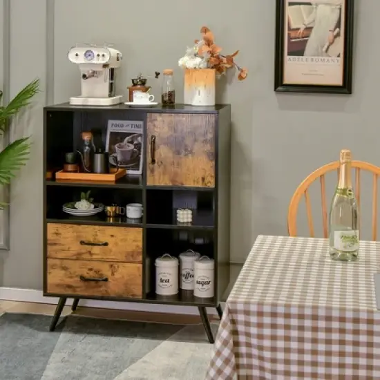 Costway Industrial Buffet Sideboard Storage Cabinet Organizer Cupboard with Cubbies Drawers image {1}