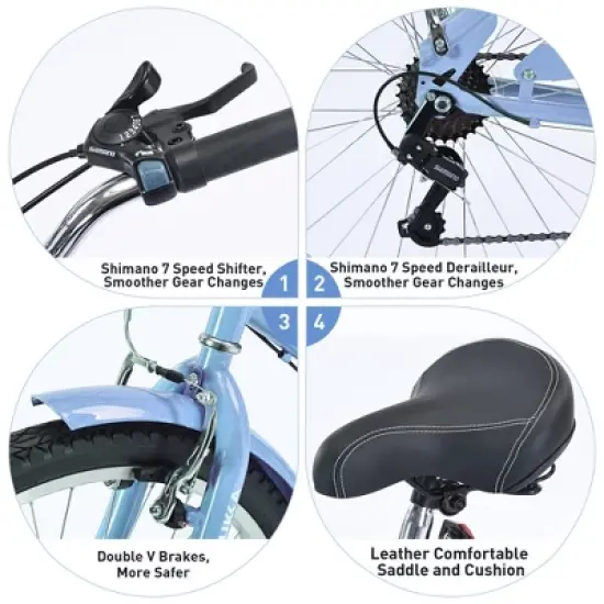 VASIP 7-Speed 26" Beach Cruiser Bike - Lightweight Frame, Multiple Colors, Comfort Saddle, Retro Design image {2}