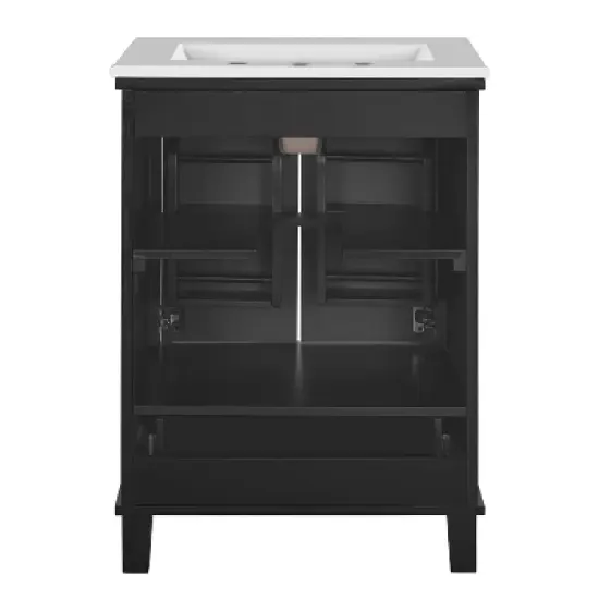 Whisen 24" Bathroom Vanity with Single Sink, Solid Wood/MDF Frame, 2 Soft-Close Doors & 1 Divided Drawer with Storage Shelves image {10}