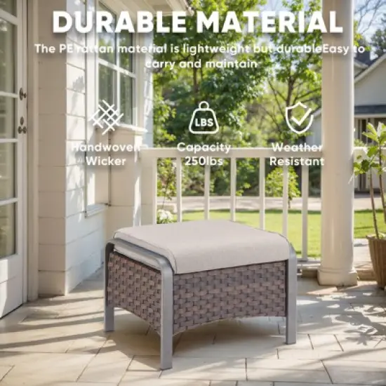 Gymojoy Outdoor 2 Pieces Patio PE Rattan Ottomans with Removable Cushions image {5}