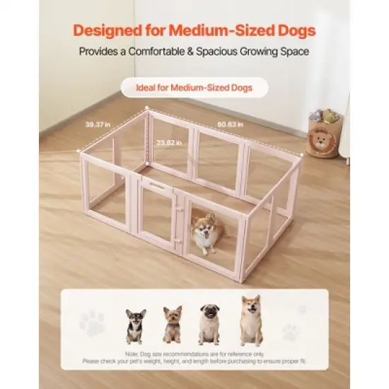 VEVOR Dog Whelping Box, 60x39x23 in Plastic Dog Whelping Pen for Medium Sized Dogs, Waterproof Transparent Puppy Playpen, Pink image {5}
