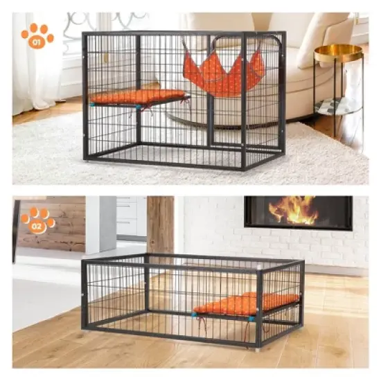 Sandinrayli 4-Tier Wire Cat Cage Pet Enclosure with Removable Wheels, Black image {4}