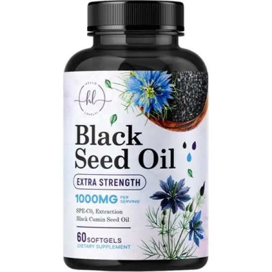 Premium Blackseed Oil 1000mg - Pure Nigella Sativa Black Seed with Thymoquinone & Vegan for Skin & Immune Support - 60 Softgels By Hello Lovely! image {9}