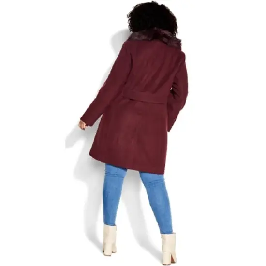 Women's Plus Size Faux Wool Long Coat - berry | AVENUE image {1}