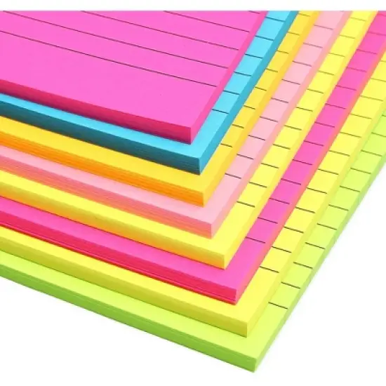 Paper Junkie 8 Pads 100 Sheets Neon Colored Lined Paper Sticky Notes Self-Stick Pads 4x6 inch image {3}