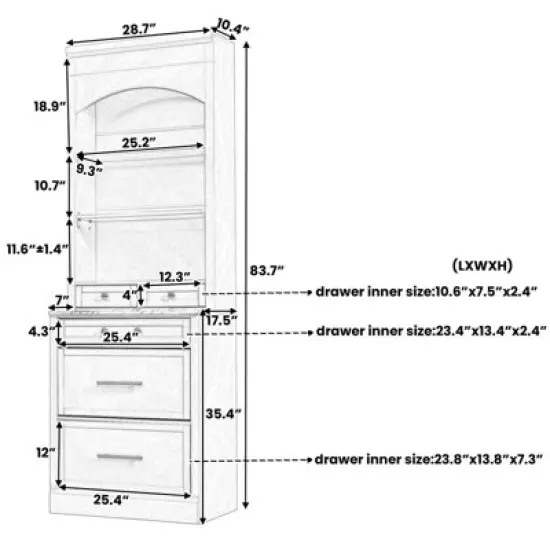 Bella Depot Freestanding 83.7" Tall Kitchen Hutch Pantry Cabinet image {9}