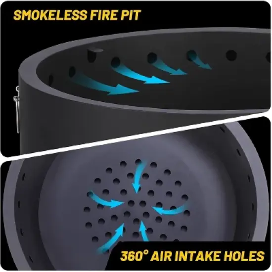 Acekool 26" Smokeless Fire Pit - Portable Wood Burning Fireplace with Removable Ash Pan & Hardwood Lid for Backyard, Camping (Black) image {2}