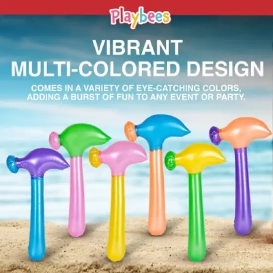 Playbees Multi-Colored Inflatable Hammer - 12 Pack - Assorted Neon Mallets - 14 Inch image {3}