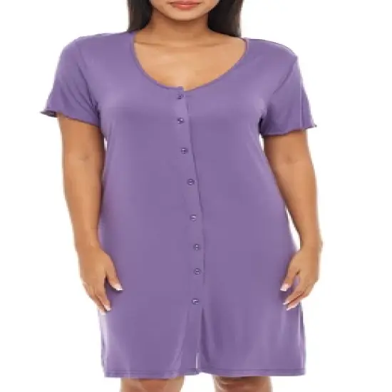 Women's Soft Knit Night Shirt, Short Sleeve Button Down Nightgown V-Neck Pajama Top image {9}