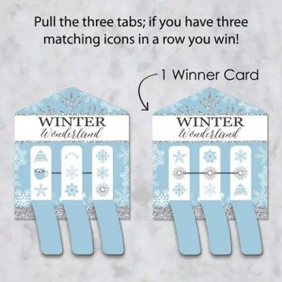 Big Dot of Happiness Winter Wonderland - Snowflake Holiday Party and Winter Wedding Game Pickle Cards - Pull Tabs 3-in-a-Row - Set of 12 image {2}