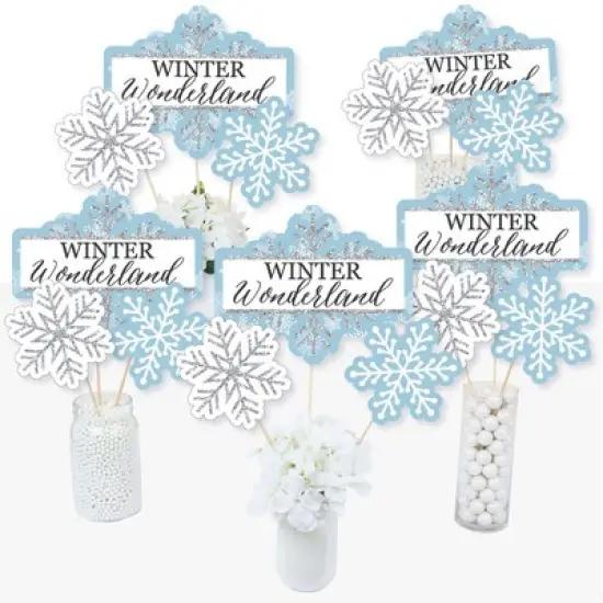 Big Dot of Happiness Winter Wonderland - Snowflake Holiday Party and Winter Wedding Party Centerpiece Sticks - Table Toppers - Set of 15 image {1}