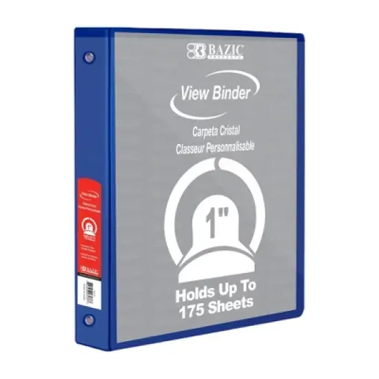 BAZIC Products&reg; 3-Ring View Binder with 2 Pockets, 1", Blue, Pack of 6 image {1}