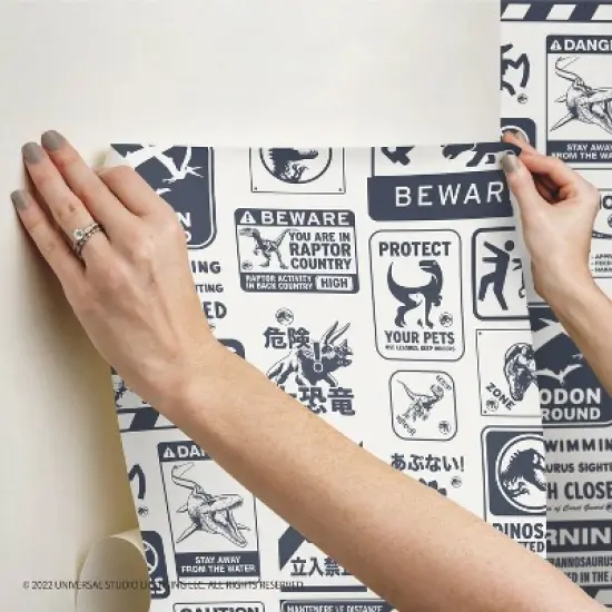 Jurassic World Dominion Signs Peel and Stick Wallpaper Tan/Blue - RoomMates image {4}