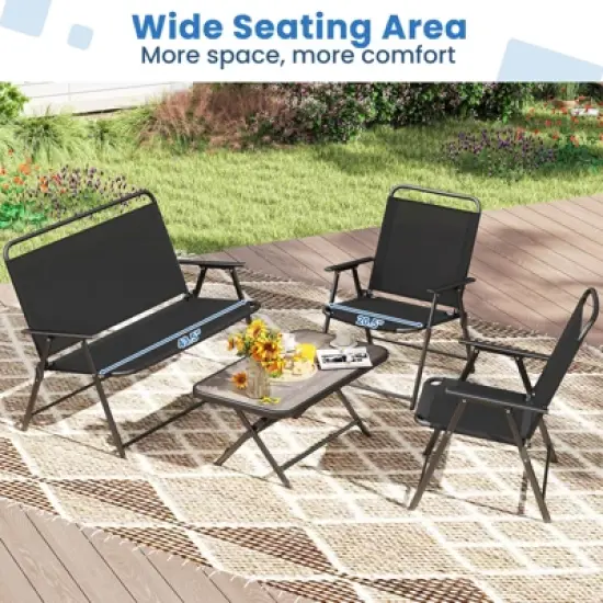 Costway 4 PCS Patio Folding Furniture Set Outdoor Conversation Set Bistro Sectional Set image {3}