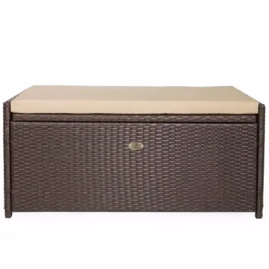 Barton Outdoor 60 Gallons Deck Box Cushion Seat Patio Storage Bench Shed, Beige image {1}