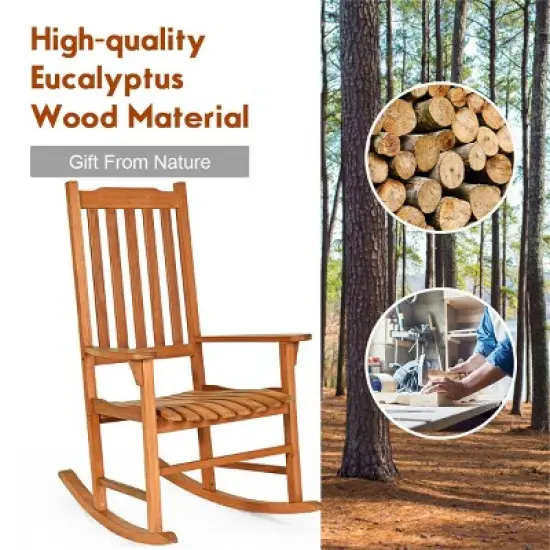 Costway 2 PCS Outdoor Eucalyptus Rocking Chair Single Rocker for Patio Deck Natural image {7}