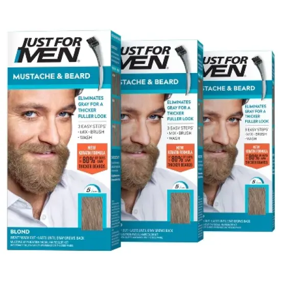 Just For Men Mustache & Beard Coloring for Gray Hair with Brush Included - 3pk image {7}