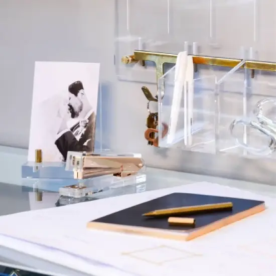 RUSSELL + HAZEL Acrylic Wall Pencil Bloc: Clear Desk Organizer & Office Supplies Holder image {2}