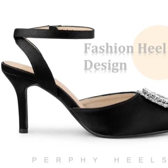 Perphy Rhinestones Ankle Strap Stiletto Heel Pumps for Women image {4}