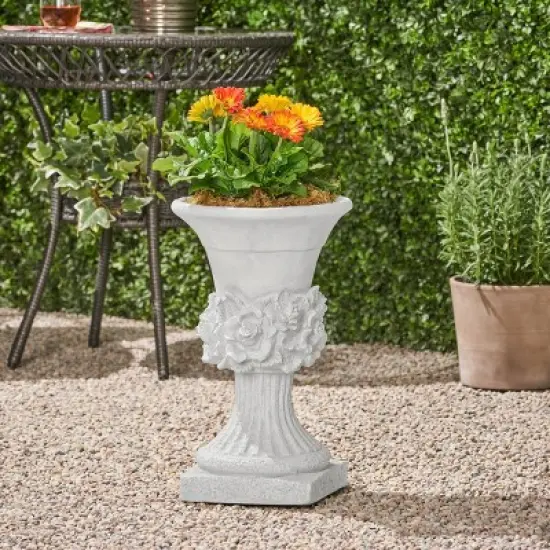 GDFStudio Silber Outdoor Traditional Roman Chalice Garden Urn Planter with Floral Accents image {8}