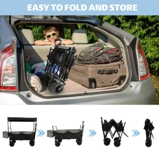 Lirago 7" Collapsible Baby Stroller Wagon 480Lbs with Canopy Mosquito Net All Terrain Wheels Adjustable Handle Black image {3}