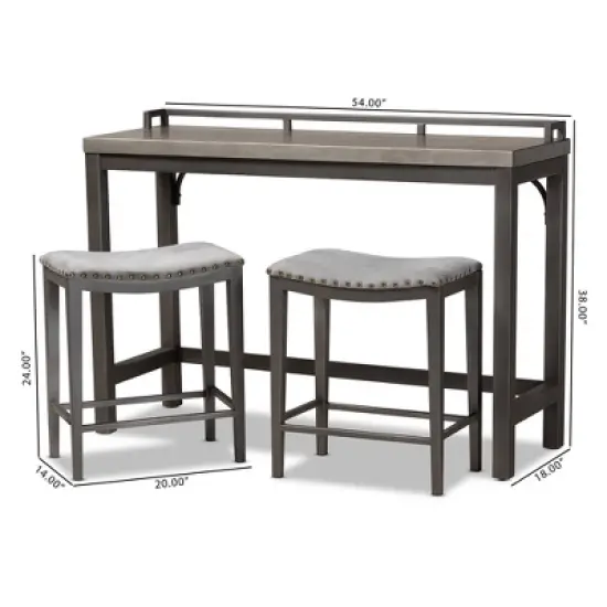 3pc Noll Upholstered Metal Counter Height Dining Set Gray - Baxton Studio image {7}