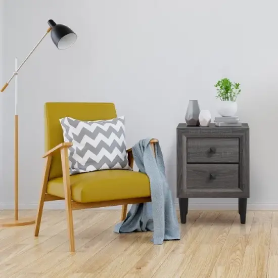 Costway 2PCS Nightstand W/2 Drawer Multipurpose Retro Grey Bedside Table Fully Assembled image {4}