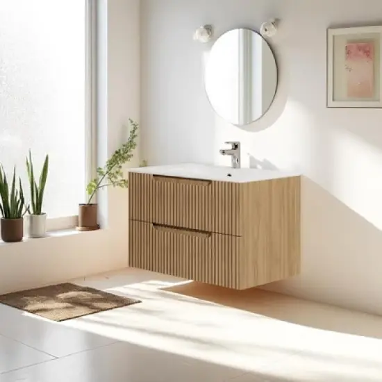 30" Wall-Mounted Bathroom Vanity Cabinet with 2 Soft-Close Drawers,Floating Design &acirc;&acirc;&sbquo;?Sink, Faucet & Drain Not Included image {2}