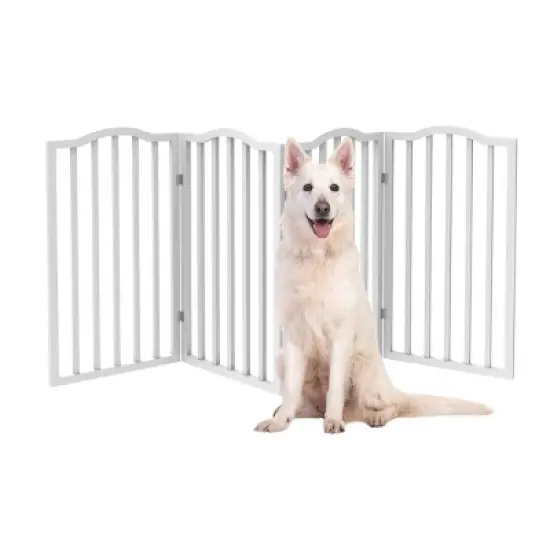 Pet Adobe Freestanding 4-Panel Folding Wooden Pet Gate - White image {4}