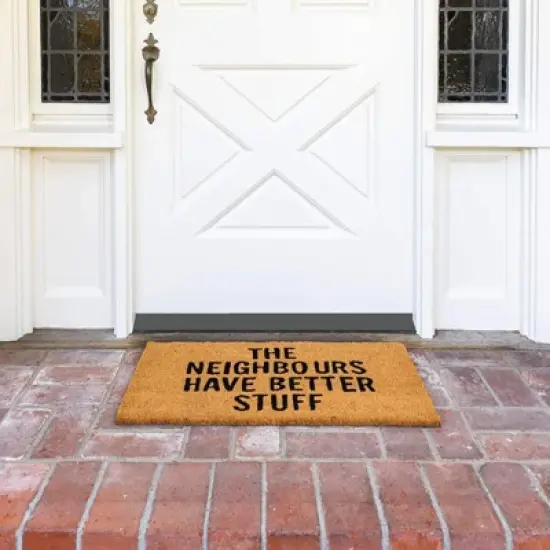 Coco Coir Welcome Door Mat 17"x30", The Neighbours Have Better Stuff Front Doormat Non Slip Rug for Home Indoor Outdoor Entrance image {2}