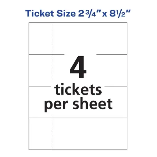 Avery Printable Tickets with Stubs, 2-3/4" x 8-1/2", Laser/Inkjet, 100 Blank Tickets (16430) image {5}