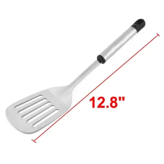 Unique Bargains Kitchen Cooking Non-stick Slotted Pancake Spatulas Turners Black Silver Tone 1 Pc image {1}