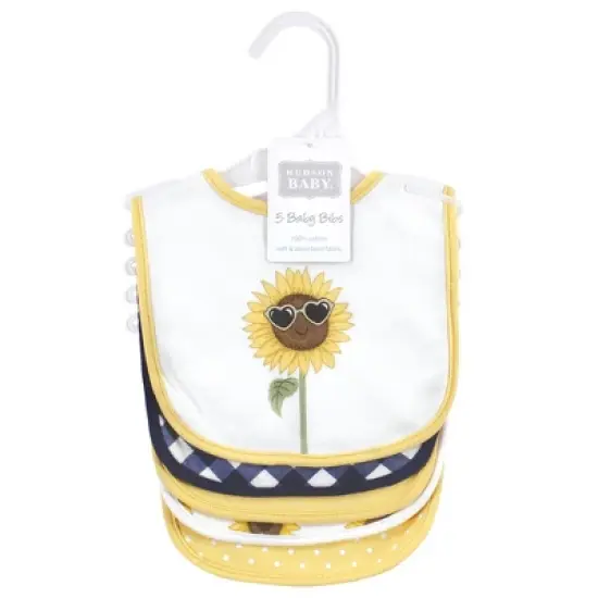 Hudson Baby Infant Girls Cotton Bibs, Sunflower, One Size image {1}