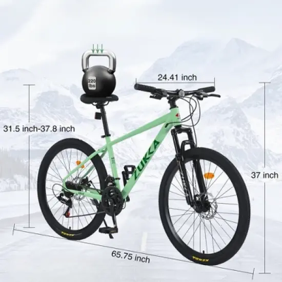 INFURNIC Bicycles, 26 Inch Mountain Bike, MTB with Suspension Fork for Men and Women, Green, 24.41"*37"*65.75" image {1}