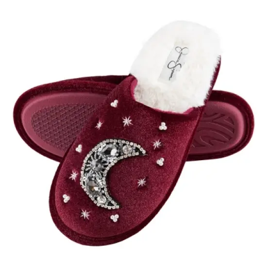 Jessica Simpson Women's Velour Slip-On Moon & Star Embellished Slipper image {7}