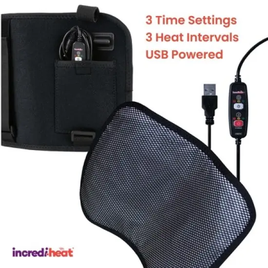 Cabeau Incredi-Heat USB-Powered Portable Heating Pad, 3 Temperature Settings, Black image {3}