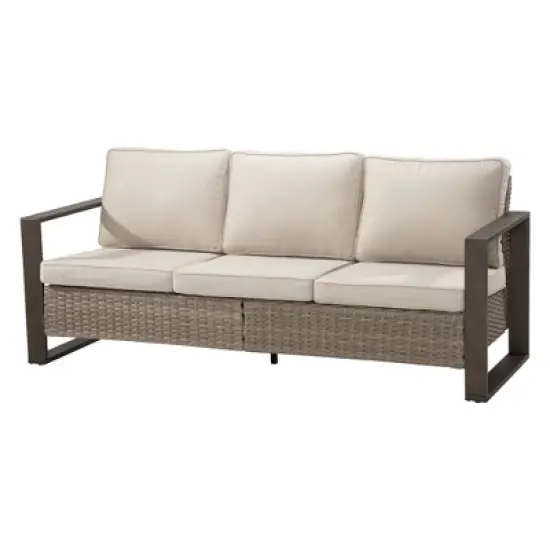 YARDSIGHT Outdoor 3-Seater Rattan Sofa with Olefin Cushions- Weather-Resistant Wicker Patio Couch with Wide Armrests & High Back Support image {9}