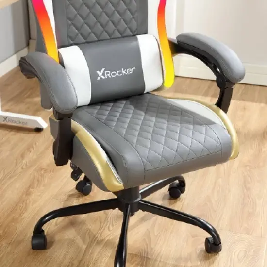 X Rocker RGB LED Extra Comfort Ergonomic PC Gaming Chair Gray/White/Gold image {9}
