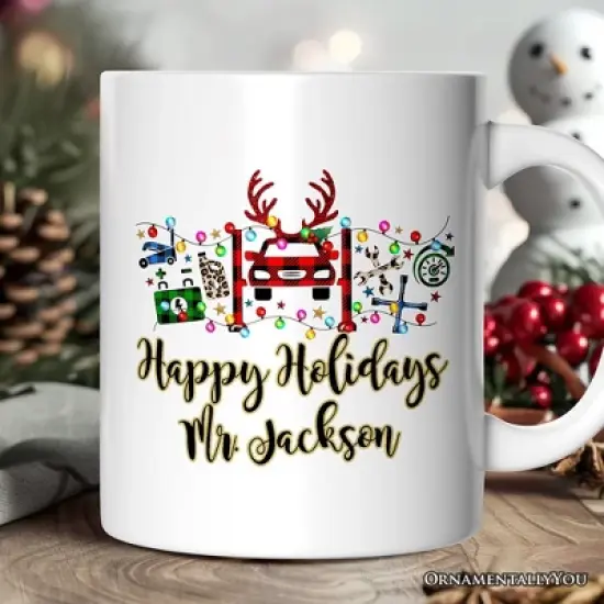 Automotive Technician Plaid Christmas Mug, Mechanic Repair and Parts Gift (Non-Custom)| OrnamentallyYou image {4}