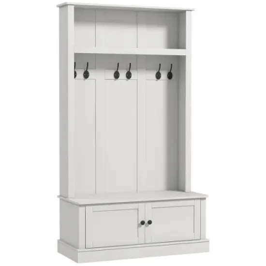 HOMCOM Hall Tree with Bench and Shoe Storage, Entryway Bench with Coat Rack, Mudroom Bench with Storage and Hooks for Hallway image {7}