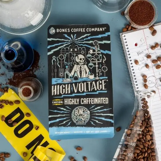 Bones Coffee Company High Voltage Highly Caffeinated Ground Coffee Beans 12oz Medium Roast (Ground) image {2}