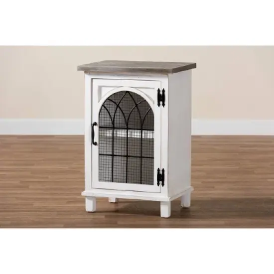 Faron Wood 1 Door Nightstand White/Oak Brown - Baxton Studio image {6}