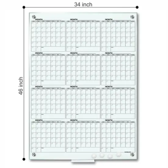 SCRIBBLEDO Yearly Vertical Wall Calendar Dry Erase Glass Board 34"x46" image {1}