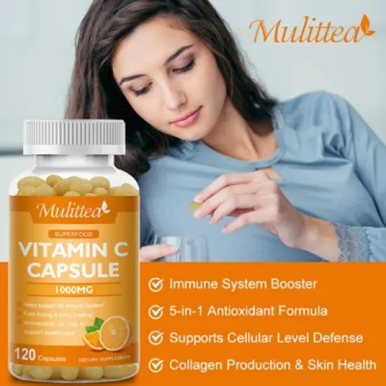 Mulittea Vitamin C 1000mg &ndash; Immune Support, Collagen & Antioxidant Boost &ndash; 120 Vegan Capsules image {6}