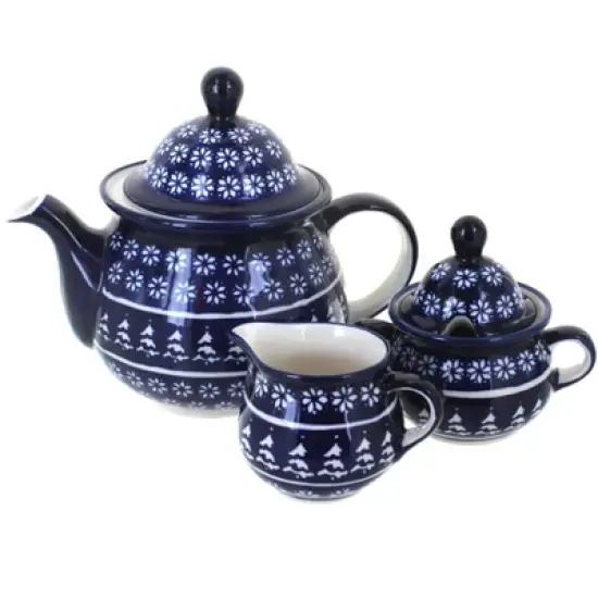 Blue Rose Polish Pottery 1700 Zaklady 3 Piece Tea Set image {15}