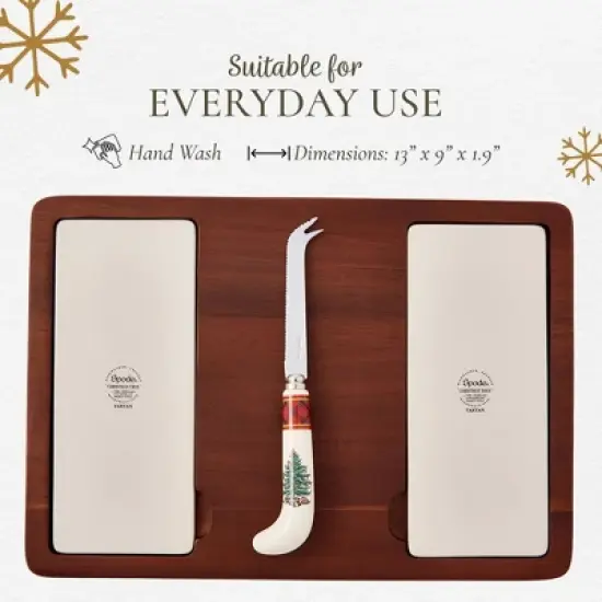 Spode Christmas Tree Cheese Board & Knife Set, Tartan Plaid - Holiday Entertaining, Charcuterie, Cheese and Cracker Tray, and Seasonal Serveware image {5}