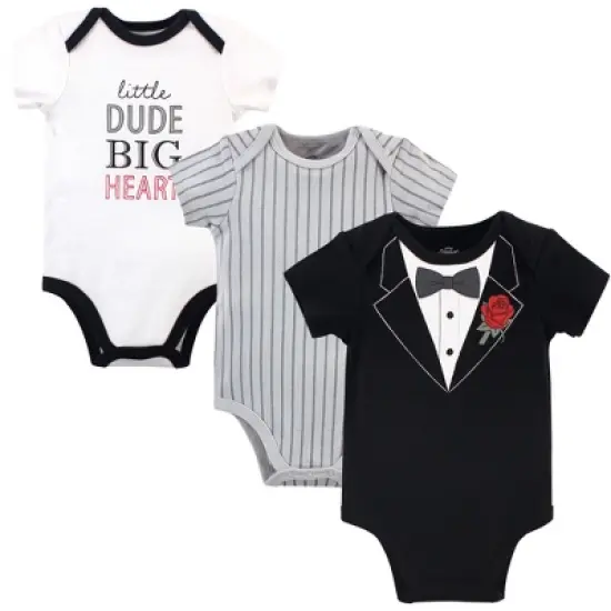 Little Treasure Baby Boy Cotton Bodysuits 3pk, Tuxedo Rose image {1}