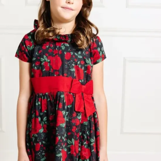 Hope & Henry Girls' Short Sleeve Ruffle Collar Party Dress with Bow, Toddler image {7}