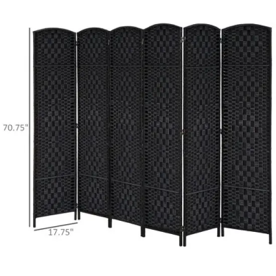 6 Panel Room Divider,Folding Privacy Screen, 70.75" Tall Wicker Weave Separator,Wave Fiber Freestanding Partition Wall Divider for Home-The Pop Home image {2}